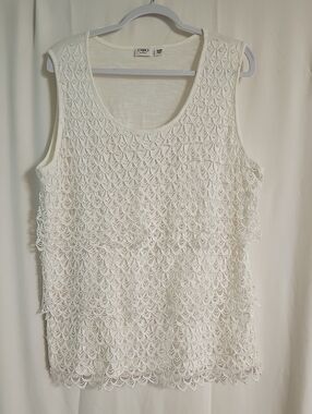 Cato Women's Cream Lace Tiered Scoop Neck Tank